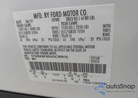 2017 Ford Explorer Limited from USA, damaged, VIN 1FM5K8F85HGC99916